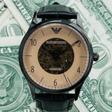 Buy Shop Emporio Armani Meccanico White Dial Black Leather Strap Watch For Men - AR1923 USA Online
