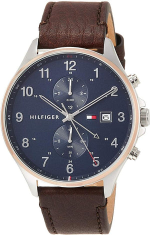 Buy Shop Tommy Hilfiger West Chronograph Blue Dial Brown Leather Strap Watch For Men - 1791712 USA Online