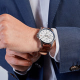 Buy Shop Tommy Hilfiger Multi Function Quartz White Dial Brown Leather Strap Watch for Men - 1791614 USA Online