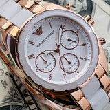 Buy Shop Emporio Armani Sportivo White Dial Rose Gold & White Steel Strap Watch For Women - AR5942 USA Online