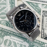 Buy Shop Emporio Armani Luigi Black Dial Silver Mesh Bracelet Watch For Men - AR8032 USA Online