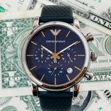 Buy Shop Emporio Armani Luigi Chronograph Blue Dial Black Leather Strap Watch For Men - AR1736 USA Online