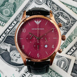 Buy Shop Emporio Armani Classic Chronograph Burgundy Dial Brown Leather Strap Watch For Men - AR1890 USA Online