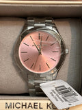 Buy Shop Michael Kors Slim Runway Quartz Pink Dial Silver Steel Strap Watch For Women - MK3380 USA Online