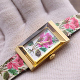 Buy Shop Gucci G-Frame Floral Mother of Pearl Dial White Leather Strap Watch For Women - YA147406 USA Online