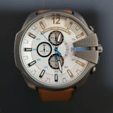 Buy Shop Diesel Mega Chief Chronograph White Dial Brown Leather Strap Watch For Men - DZ4280 USA Online