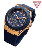 Guess Legacy Chronograph Blue Dial Blue Rubber Strap Watch For Men - W1049G9