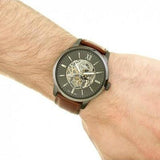 Buy Shop Fossil Townsman Automatic Skeleton Black Dial Brown Leather Strap Watch for Men - ME3181 USA Online