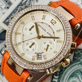 Buy Shop Michael Kors Parker Champagne Dial Orange Leather Strap Watch for Women - MK2279 USA Online