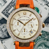 Buy Shop Michael Kors Parker Champagne Dial Orange Leather Strap Watch for Women - MK2279 USA Online
