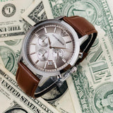 Buy Shop Emporio Armani Classic Chronograph Silver Dial Brown Leather Strap Watch For Men - AR2471 USA Online