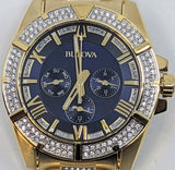 Bulova Crystal Collection Blue Dial Gold Steel Strap Watch for Men - 98C128