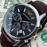 Buy Shop Emporio Armani Renato Chronograph Grey Dial Brown Leather Strap Watch For Men - AR2513 USA Online