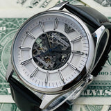 Buy Shop Emporio Armani Meccanico White Dial Brown Leather Strap Watch For Men - AR1946 USA Online