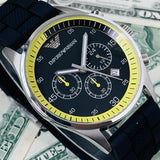Buy Shop Emporio Armani Chronograph Black Dial Black Rubber Strap Watch For Men - AR5865 USA Online