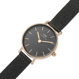 Buy Shop Daniel Wellington Classic Petite Pressed Ashfield Black Dial Black Mesh Bracelet Watch For Women - DW00100441 USA Online