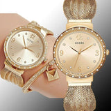 Buy Shop Guess Chiffon Gold Dial Gold Mesh Bracelet Watch For Women - W1083L2 USA Online