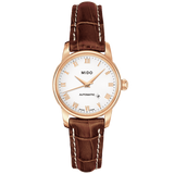 Mido Baroncelli III Automatic White Dial Brown Leather Strap Watch For Women - M7600.3.26.8