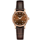 Mido Baroncelli III Automatic Diamonds Brown Dial Brown Leather Strap Watch For Women - M7600.3.64.8