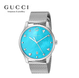 Buy Shop Gucci G-Timeless Turquoise Mother of Pearl Dial Silver Mesh Bracelet Watch For Women - YA126582 USA Online