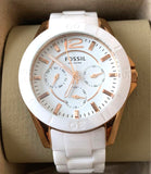 Buy Shop Fossil Ceramic Multifunction White Dial White Steel Strap Watch for Women - CE1006 USA Online