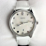 Buy Shop Gucci G-Timeless Mother of Pearl White Dial White Leather Strap Watch For Women - YA126597 USA Online