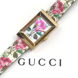Buy Shop Gucci G-Frame Floral Mother of Pearl Dial White Leather Strap Watch For Women - YA147406 USA Online