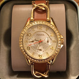 Buy Shop Fossil Riley Multifunction White Dial Orange Leather Strap Watch for Women - ES3723 USA Online