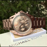 Michael Kors Bradshaw Chronograph Brown Dial Brown Steel Strap Watch For Women - MK6247