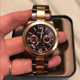 Buy Shop Fossil Perfect Boyfriend Multifunction Brown Dial Two Tone Steel Strap Watch for Women - ES4284 USA Online