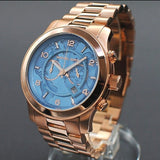Buy Shop Michael Kors Runway Stop Hunger Quartz Blue Dial Rose Gold Steel Strap Watch For Men - MK8358 USA Online