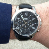 Buy Shop Fossil Grant Chronograph Black Dial Black Leather Strap Watch for Men - FS4812 USA Online