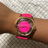 Buy Shop Marc Jacobs Henry Skeleton Pink Dial Pink Leather Strap Watch for Women - MBM1243 USA Online