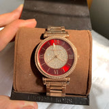Buy Shop Michael Kors Caitlin Red Dial Rose Gold Stainless Steel Strap Watch for Women - MK3377 USA Online