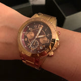 Marc Jacobs Rock Chronograph Red Mother of Pearl Dial Rose Gold Stainless Steel Strap Unisex Watch - MBM3251