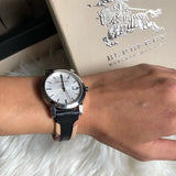 Buy Shop Burberry The City White Dial Black Haymarket Leather Strap Watch for Women - BU9150 USA Online