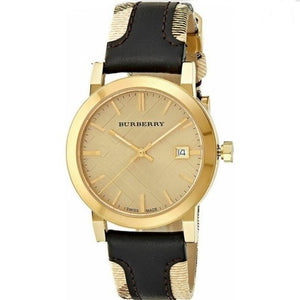 Buy Shop Burberry The City Gold Dial Black Leather Strap Watch for Men - BU9032 USA Online