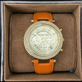 Buy Shop Michael Kors Parker Champagne Dial Orange Leather Strap Watch for Women - MK2279 USA Online