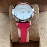 Buy Shop Burberry The City White Dial Haymarket Pink Leather Strap Watch for Women - BU9149 USA Online