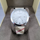 Buy Shop Burberry The City Nova Silver Dial White Leather Strap Watch for Women - BU9022 USA Online