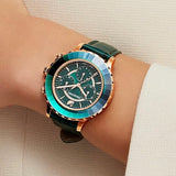 Swarovski Octea Lux Chrono Emerald Green Dial Green Leather Strap Watch for Women - 5452498