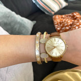 Buy Shop Michael Kors Jaryn Quartz Gold Dial Brown Leather Strap Watch For Women - MK2496 USA Online