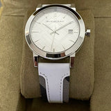 Buy Shop Burberry The City Silver Dial White Leather Strap Watch for Women - BU9019 USA Online