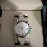 Buy Shop Burberry The City Silver Dial White Leather Strap Watch for Women - BU9019 USA Online