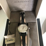 Buy Shop Burberry The City White Dial Black Haymarket Leather Strap Watch for Women - BU9150 USA Online