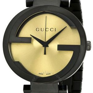 Buy Shop Gucci Interlocking Grammy XL Gold Dial Black Steel Strap Watch for Men - YA133209 USA Online