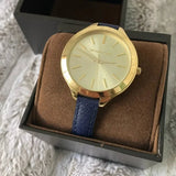 Buy Shop Michael Kors Runway Quartz Gold Dial Blue Leather Strap Watch For Women - MK2285 USA Online