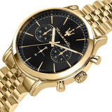 Buy Shop Maserati Epoca Chronograph Black Dial Gold Steel Strap Watch For Men - R8873618023 USA Online