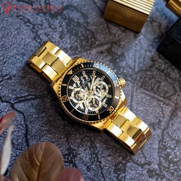 Buy Shop Guess Axle Multifunction Black Dial Gold Steel Strap Watch For Men - GW0488G2 USA Online