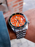 Seiko 5 Sports GMT Automatic Orange Dial Silver Steel Strap Watch For Men - SSK005K1